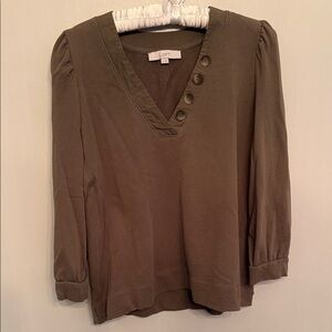 LOFT Women's olive green Button-Accent Blouse